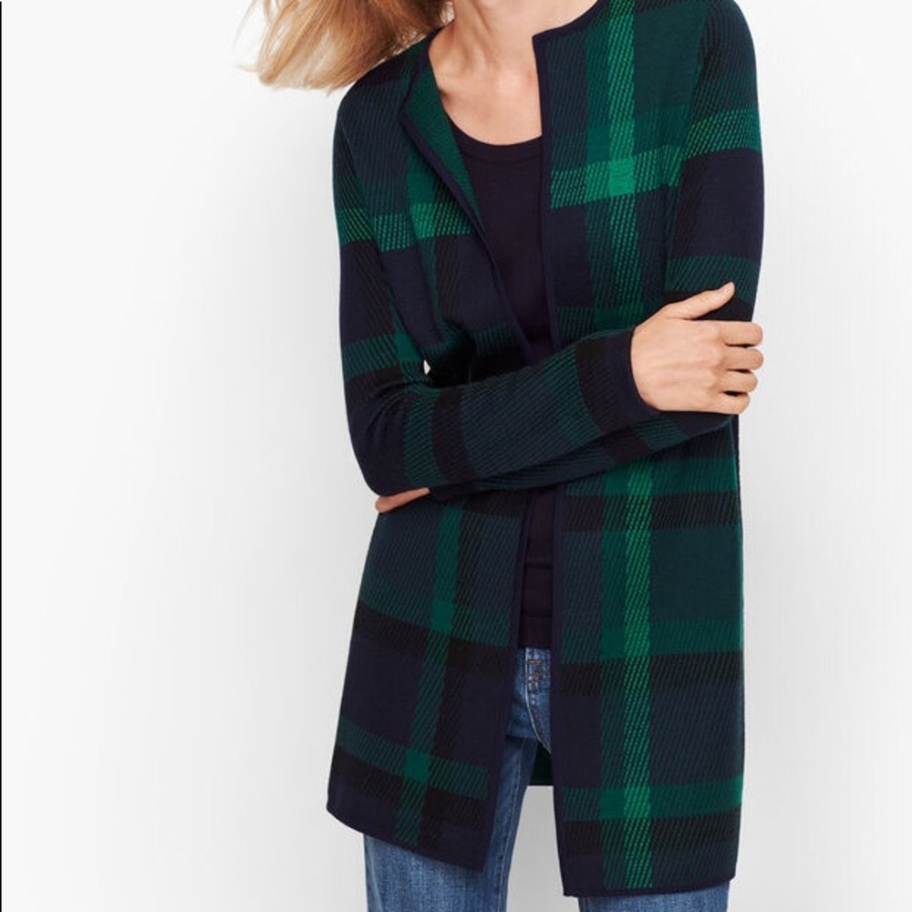 Talbots Plaid Open Cardigan Sweater Sz Mp